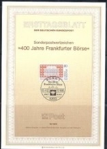 Alemania #1447 1985 Tarjeta informativa de primer día oficial "Bolsa de valores de Frankfurt"