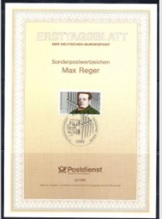 Alemania #1645 1991 tarjeta informativa oficial "Max Reger, compositor"