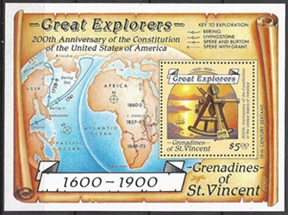 San Vicente y Granadinas #604 1988 H.S. Nueva NH Cat. $1.50 "Sextante - 200 Años de la constitución de Estados Unidos"