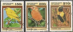 Benin  #1121 - 1123  1999  "Pinzón azafrán, quelea de pico rojo y obispo de corona amarilla"