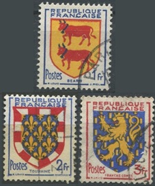 Francia #661 - 663  1951  "Escudos de armas"