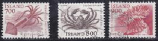 Islandia #610-612  1985 "Calamar volador europeo, gran cangrejo araña y anémona dalia"