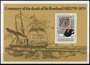 Islas Falkland #294 1979 H.S. Nueva NH "Centenario de la muerte de Sir Rowland - Barco de correos"