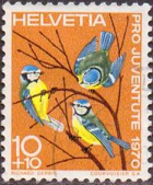 Suiza #B394  1970  "Herrerillo común euroasiático"