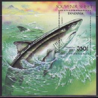 TANZANIA #1143  1993 H.S. Nueva NH Scott $3.25 " Tiburón de seis agallas de nariz roma"