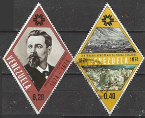 VENEZUELA #1101 y #1104  1974  "Centenario del Ministerio de Obras Publicas"