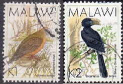 MALAWI #530 - 531 1988 Scott $3.10 "Paloma canela y Cálao de mejillas plateadas"