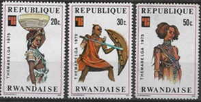 RUANDA #705 - 707   1975  Nuevas (#707 Hinged)  "THEMABELGA Exhibición internacional temática de filatelia, Bruselas"