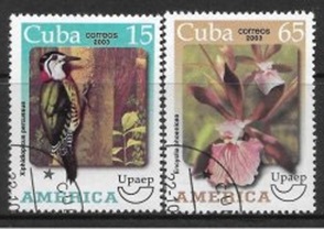 Cuba #4346 - 4347  2004 Serie completa Scott $0.90 "UPAE - Pajareo carpintero y orquídea"