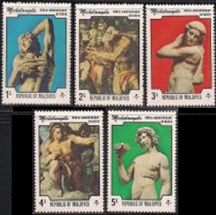 Maldivas  #593 - 597 1975  Nuevas NH "Obras de Miguel Angel"