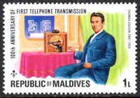 Maldivas  #631  1976  "100 años de telefonia"