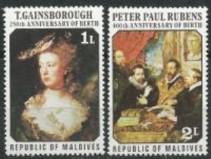 Maldivas  #682 - 683  1977  Nueva NH  "Obras de Gainsborough y Rubens"