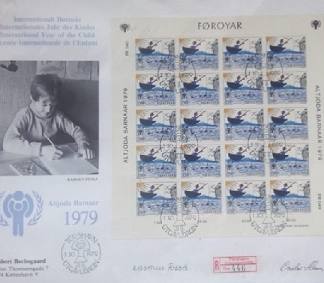 ISLAS FAROE #46 1979 bloque en F.D.C.