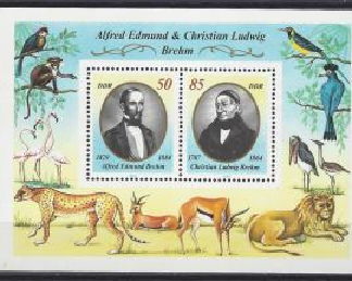 Alemania Republica Democratica   #2756  1989  H.S.  "Alfred Edmund y Christian Ludwig Brehm, zoologistas"