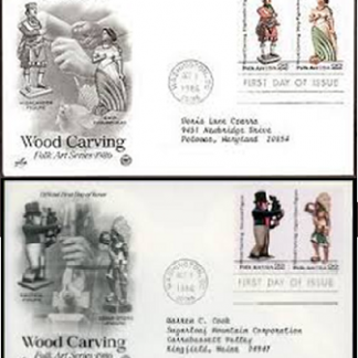 Estados Unidos  # 2240-2241 y # 2242-2243  1986 F.D.C. "Tallas de madera"