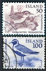 Islandia #543 - 544  1981  "Chochín euroasiático y chorlito dorado europeo"