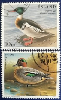 Islandia #834 - 835 1997 serie completa "Merganser pechirrojo y Cerceta de alas verdes"