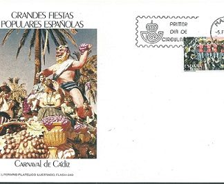 España #2470   1986 F.D.C. en maxicard "Carnaval de Cadiz, mascarada"