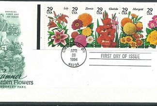 Estados Unidos # 2833a 1994 F.D.C. Serie completa "Flores de verano de jardin"