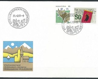 Suiza  #819  1988 y #870  1991  Sobre y matasello conmemorativo