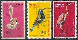 ISRAEL #C32 - C33 y #C36  1963  "Agraciada prinia,  suimanga palestino y garza púrpura"