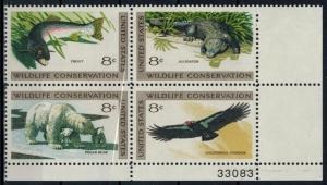ESTADOS UNIDOS #1430  1971 Serie completa en cuadro  Nuevas NH "Conservación de la vida silvestre"