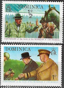Dominica  #405 - 406  1974  Nuevas (Hinged)  "Centenario del nacimiento de Sir Winston Churchill"