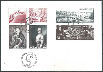 Suecia #945a 1972 F.D.C. Serie completa en Panel de booklet "Pinturas suecas del siglo XVIII"