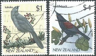 Nueva Zelanda #768 y #770A  1985  "Kokako y Ensillada"