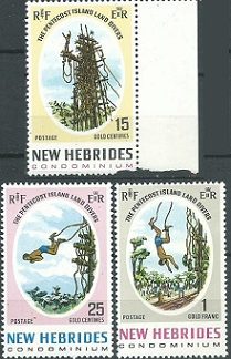 Nuevas Hébridas #135 - 137  1969 Serie completa  Nuevas N.H.  #135 dañada) "Salto desde tierra, isla de Pentecostés"