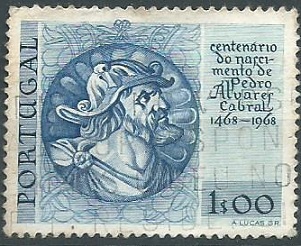 Portugal #1035  1969 (daño, papel adelgazado) "V Centenario de nacimiento de Pedro Alvares Cabral"