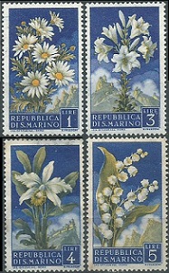 San Marino #394 - 398   1956  Falta ·#395  (#397 con daño)