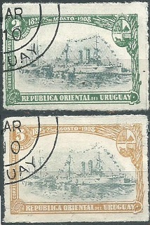 Uruguay #175 - 176 1908 NH #176 con daño