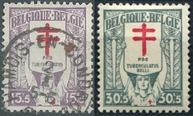 Belgica #B53 - B54  1925 Nueva y usada "Liga nacional anti tuberculosis"