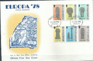 Isla de Man #131  1978 Serie completa FDC "Europa - Cruces de lápidas talladas"