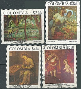 COLOMBIA #C615 - C618   1975  Serie completa "Pinturas colonial y moderna colombiana"
