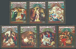 Guinea Ecuatorial Mi#667 - 673 1975 Serie completa CTO "Obras de artistas italianos relacionadas a la Navidad"