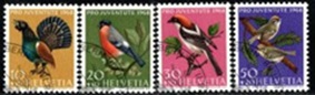 Suiza #B378 - B381 1968 Serie completa "Aves"