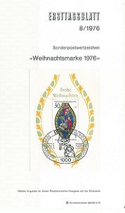 Alemania #B537  1976 HS en Tarjeta informativa con SPD "Navidad - Vitral en Esslingen"