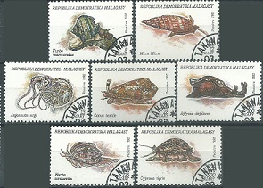 Madagascar #1122 - 1128  1993  Serie completa "Moluscos"