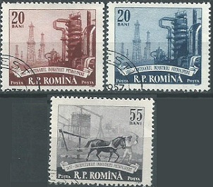 RUMANIA #1184 - 1186  1957 Serie completa  "100 años de la industria petrolera"