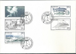 Suecia #1299 - 1303 1979 Serie completa en FDC "Estudios oceánicos"
