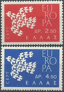 Grecia #718 - 719 1963 Serie completa Nueva NH "Paloma de paz - Europa"
