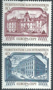 Liechtenstein #636 - 637   1978  Nuevas  Serie completa "Palacio de Liechtenstein, Viena y Castillo de Feldsberg"