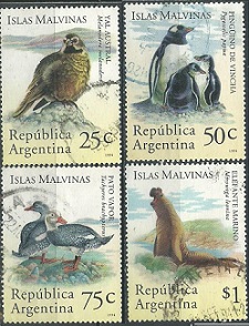 Argentina #1839 - 1842  1994  Serie completa "Fauna de las Malvinas"