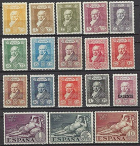 1 España  #386 - 402 y #E7 1930 Serie completa Nuevas (Hinged) Scott $35.45 "Goya