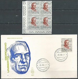 Italia #970  1967 Nueva en cuadro + FDC