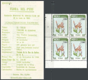 PERU #817  1984 Nuevas en cuadro + hoja informativa