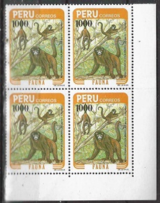 PERU #818  1984 Nuevas NH en cuadro "Mono choro de cola amarrilla"
