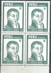 PERU #819  1984 Nuevas en cuadro "Hipólito Unanue"
